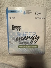 Leggs 2 Pair B OFF BLACK, Medium Support Leg, Control Top Wicking Cool Comfort