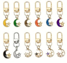 Moon And Star Keychain, Enameled Charms Keychain / Purse Charm Choose Color