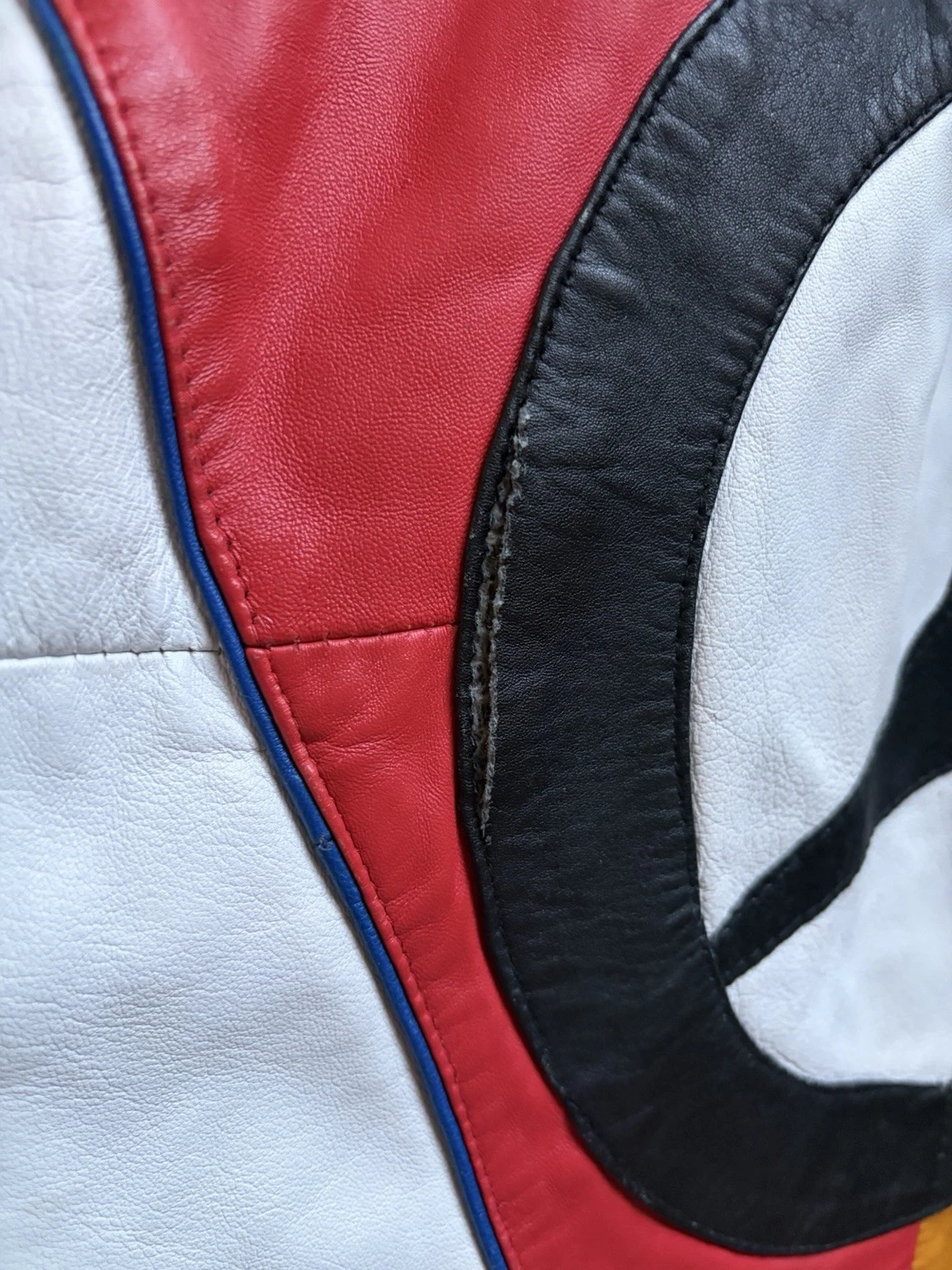 Men’s Leather Multicolor Colorblock Mercedes Logo Full Zip Jacket L image 6