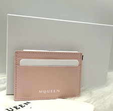 AUTH NWOT McQueen Foil Logo Business Card Case Holder In Rose/ Silver With Box