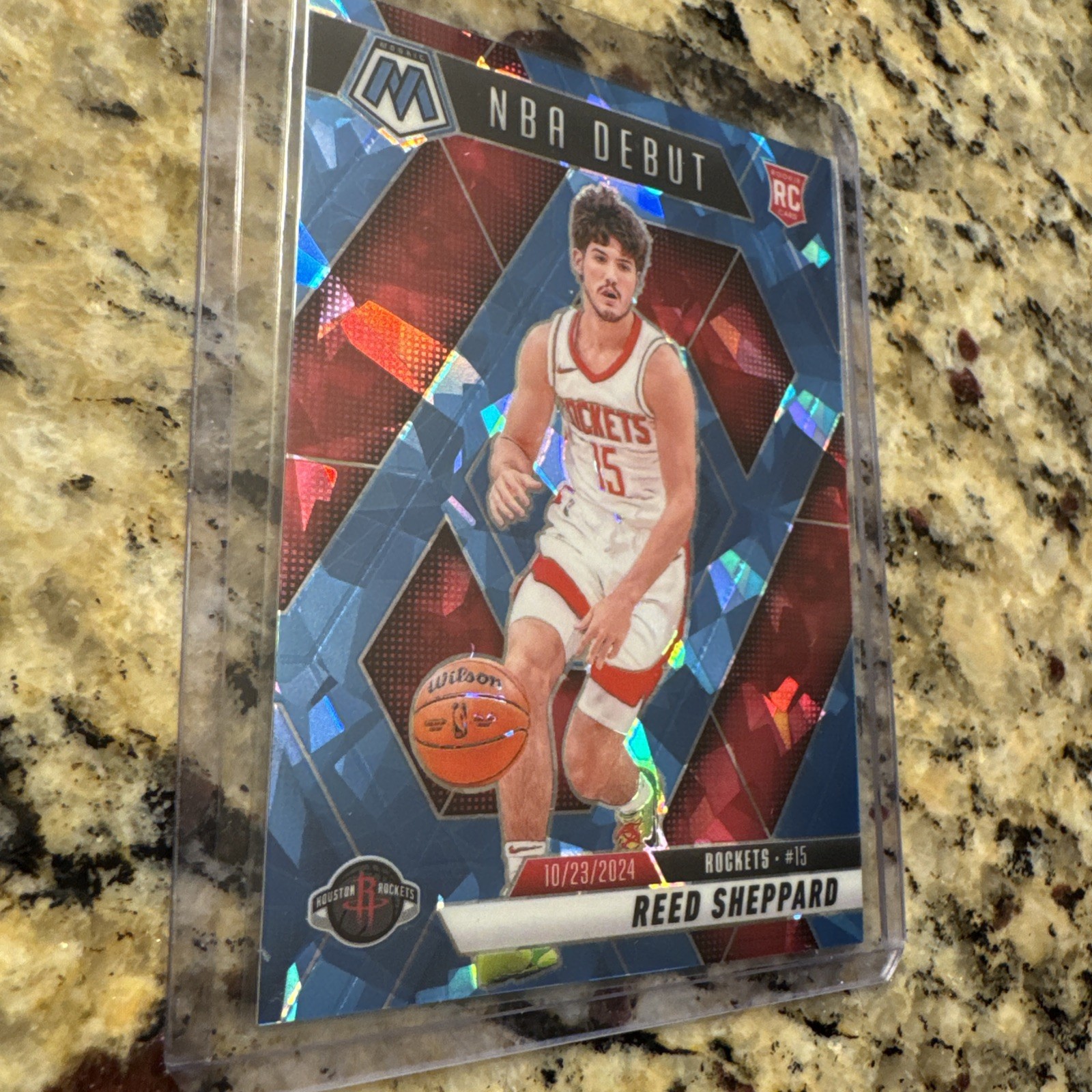 2024-25 Mosaic NBA #252 Reed Sheppard RC NBA Debut Ice Mosaic /125 HOU Rockets