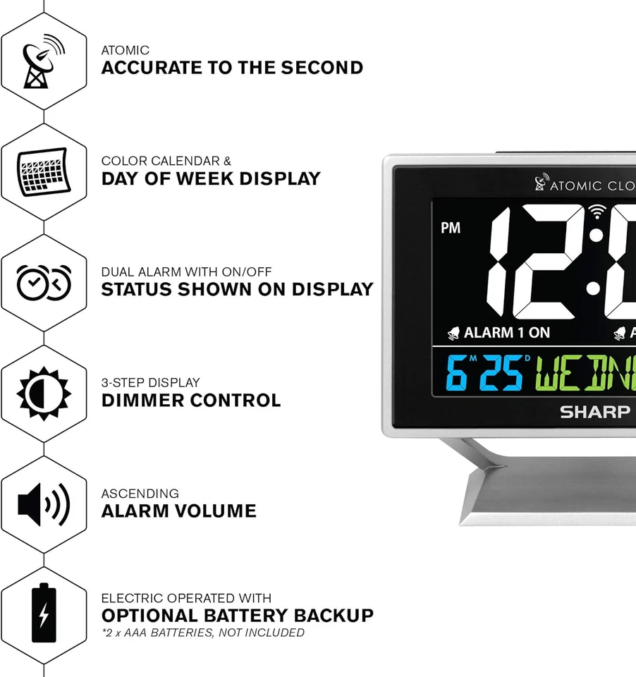 Sharp Dual Alarm Clock with Color Display and Atomic Time Accuracy - Image 3 of 4