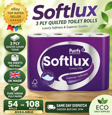 Softlux Toilet Rolls 3 Ply Quilted 54 / 108 Pack Luxury Soft UK Made Tissue