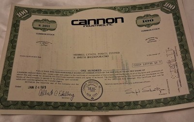 Cannon Merril Lynch Signed By Ronald Regan  Stock & FWD Co