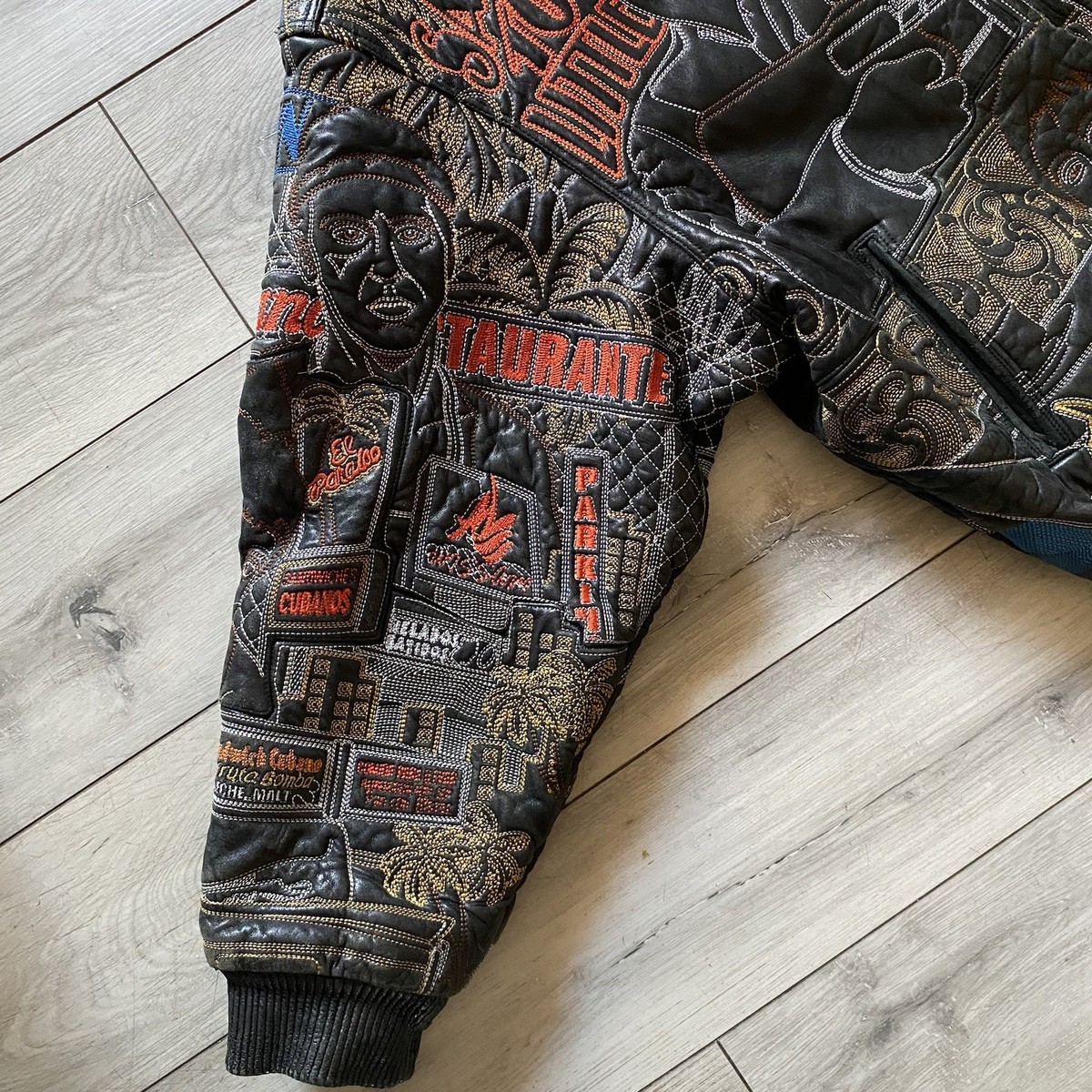 Y2K Al Wissam SCARFACE AL Pacino Embroidered Leather Jacket Size
