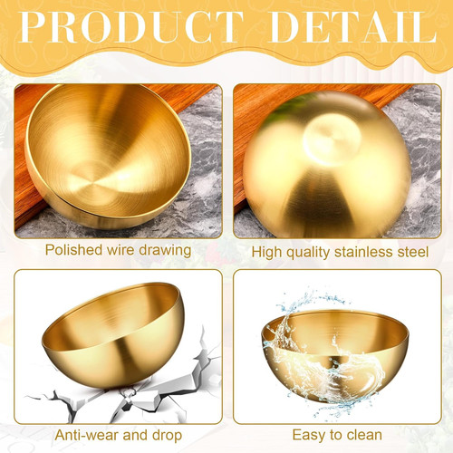Nuogo 10 Pcs Gold Mixing Bowls Decorative Metal Stainless 5.9 Inch, Golden - Picture 3 of 7