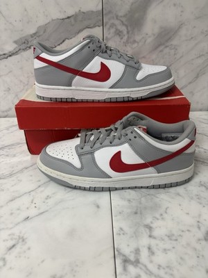 Size 6.5 y- Nike Dunk Lowk White Wolf Grey University Red DV7149 001