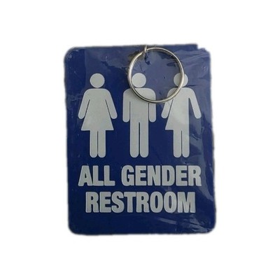 Blue All Gender Restroom Pass Key Tag, Plastic with Split Key Ring 3.5''X4.5''