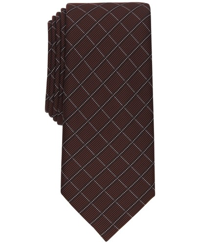 Alfani Alfatech Men's Slim Grid Stain Resistant Tie - Cognac Brown - NWT - 第 1/3 張圖片