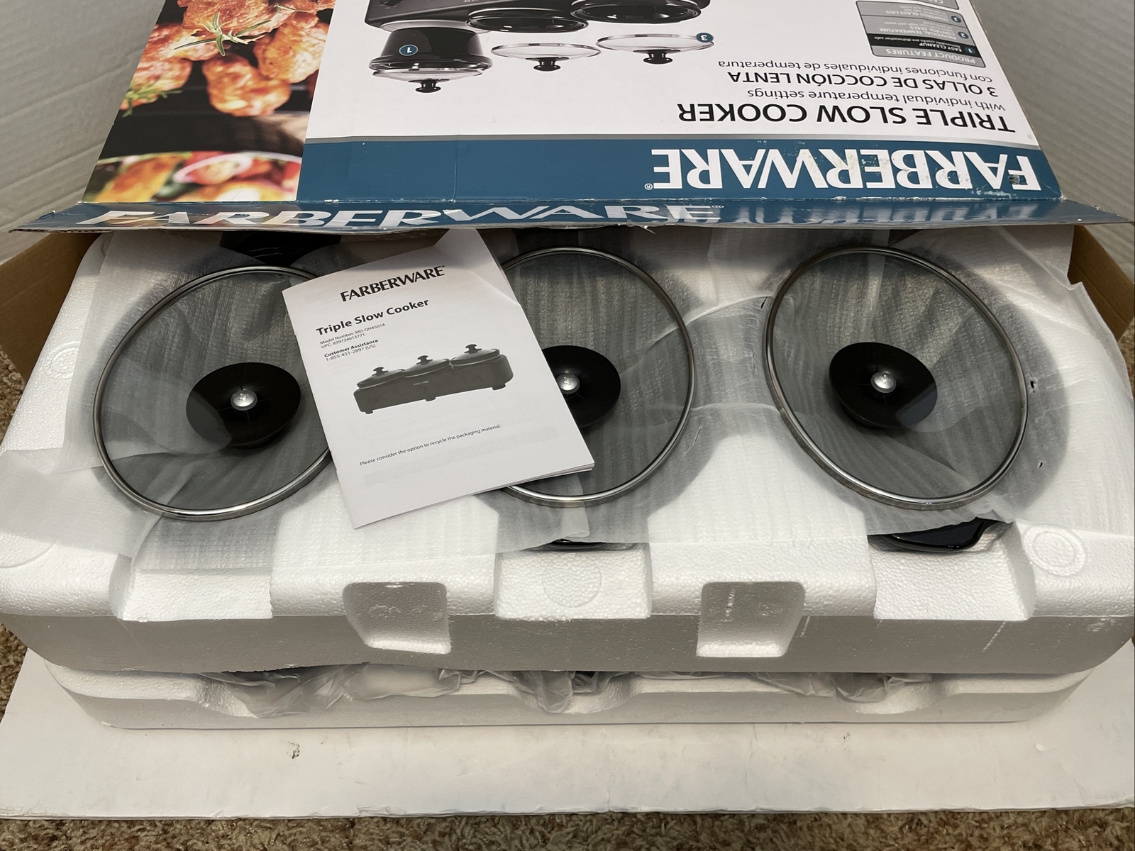 New/Open Box*Farberware Triple Slow Cooker w/Individual Temperature