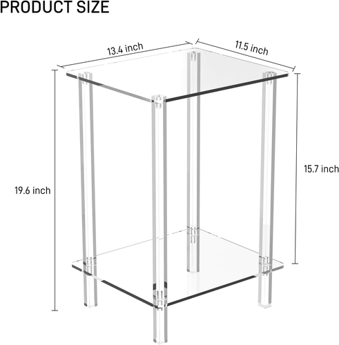 Acrylic Small Side Table with Square Leg - 13.4'' L X 11.5'' W X 19.6'' H - Smal - Picture 3 of 7