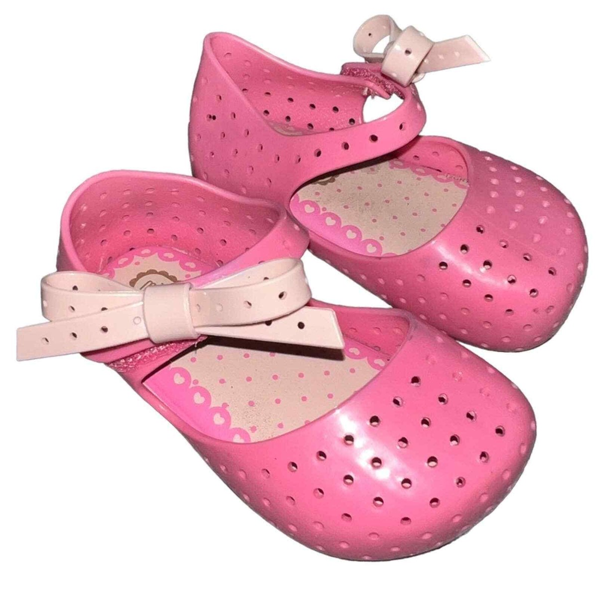 21 Mini Melissa Furadinah Pink Jelly PVC Perforated Mary Jane Flat Bow  Sandals
