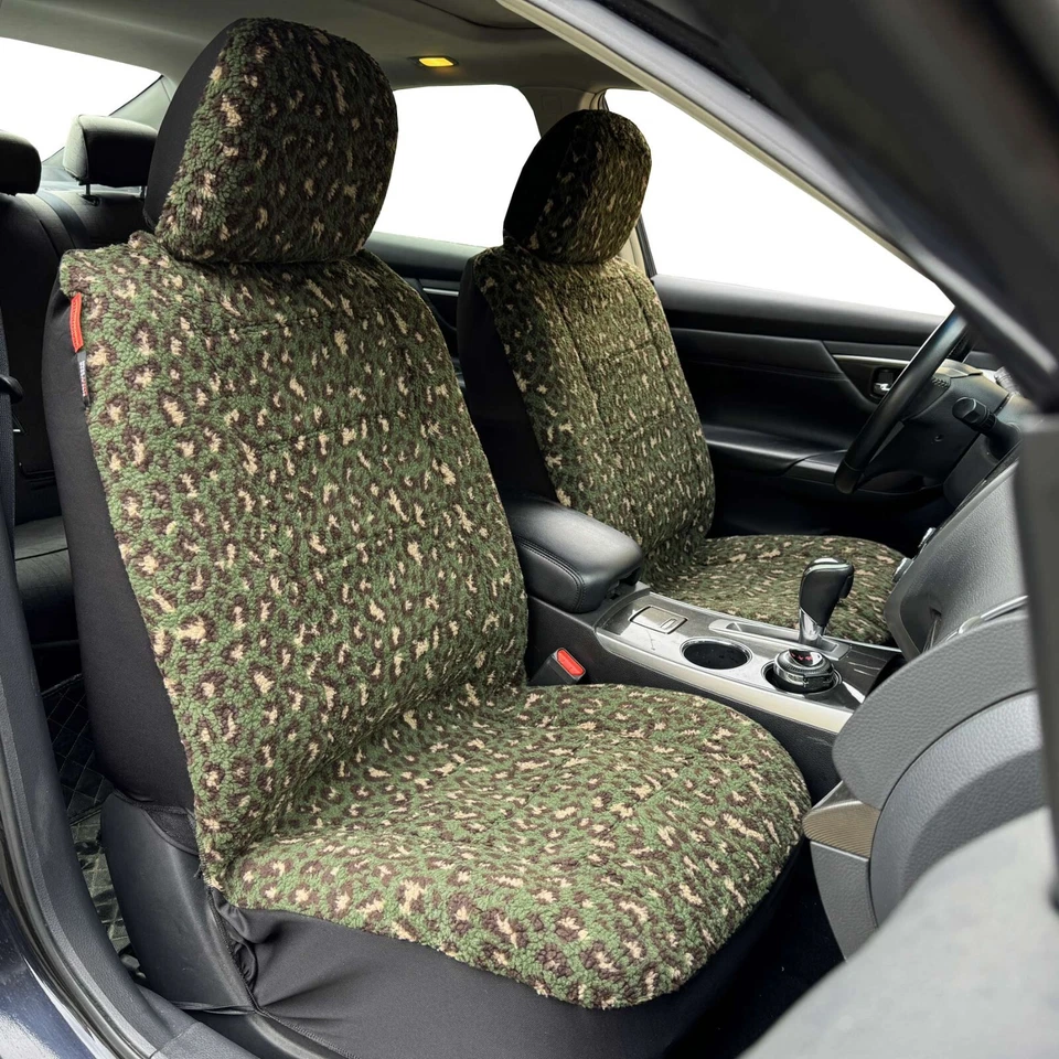 Fundas de asiento de coche de piel de oveja sintética leopardo verde suave para Subaru Loyale Foto 2 de 4