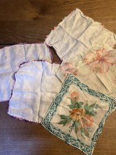 Lot of 5 Vintage Linen Hankies Handkerchiefs Multicolors Embroidered