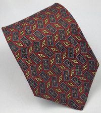 VTG Brooks Brothers Silk Tie Red Blue Gray Geometric Men Necktie 56 x 3.3/8
