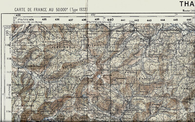 1906-1930 Beautiful Large Antique Map Thann Masevaux Vosges Haut-Rhin