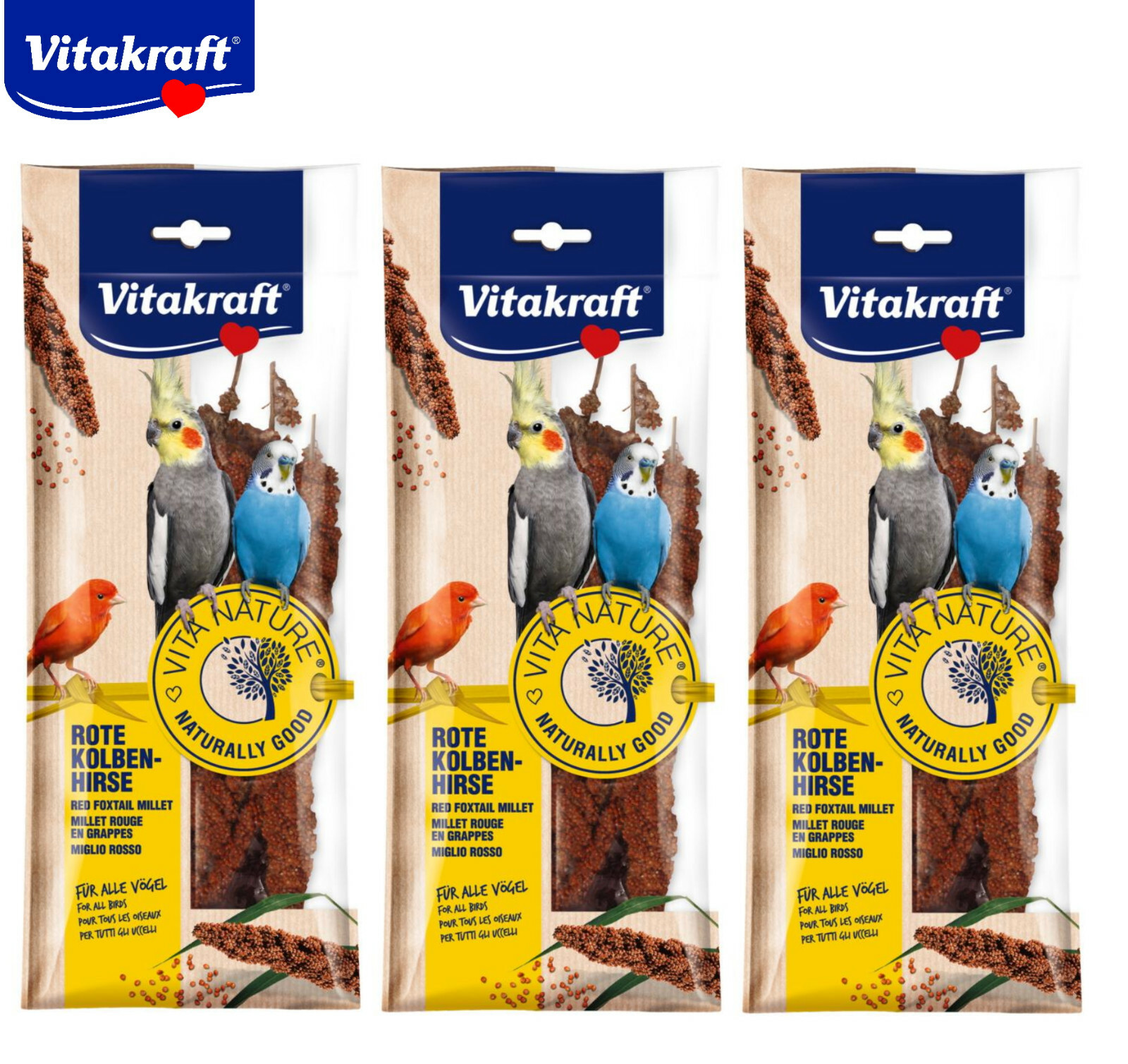 3 X 80G VITAKRAFT RED FOXTAIL MILLET NATURAL BUDGIE COCKATIEL BIRD CAGE TREAT