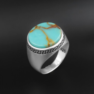 Solid 925 Sterlingsilber Türkis Handmade Herren Ring Weihnachtsgeschenk Schmuck