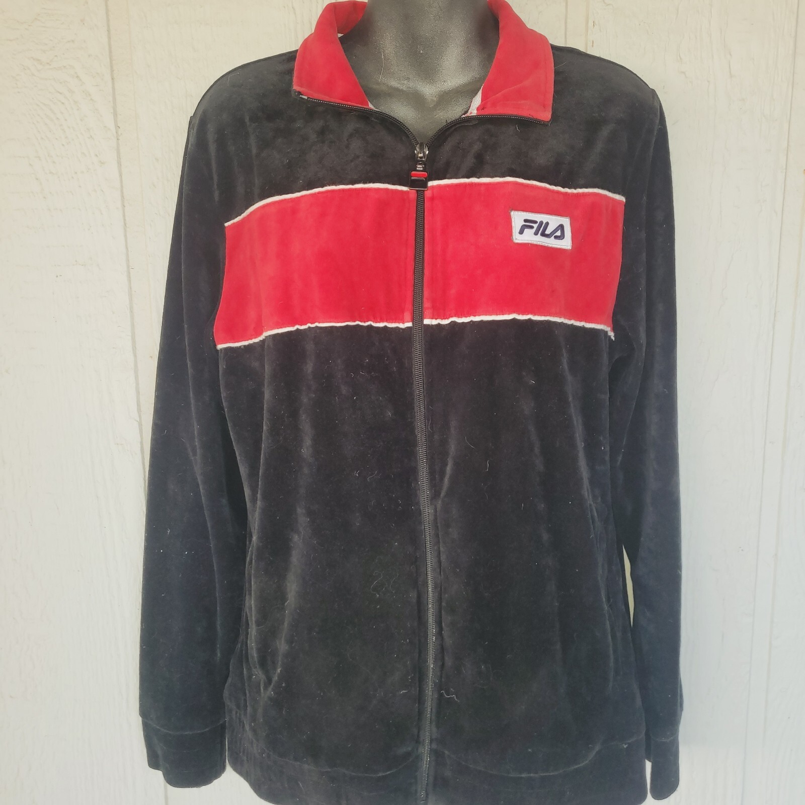 Giacca da pista vintage Fila donna velluto rosso nero full zip taglia s SPEDIZIONE GRATUITA