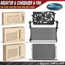 Radiator & AC Condenser & Dual Cooling Fan w/ Shroud Kit for Ford Mustang 15-20