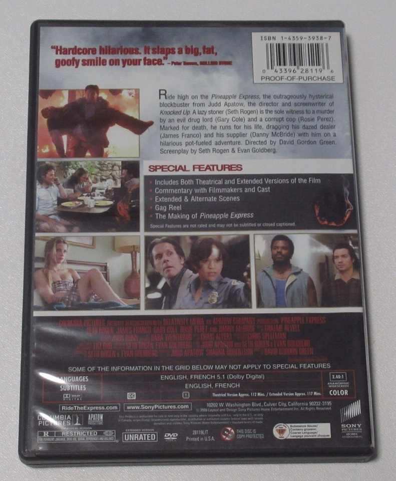 Pineapple Express DVD Movie Unrated Seth Rogan James Franco Danny