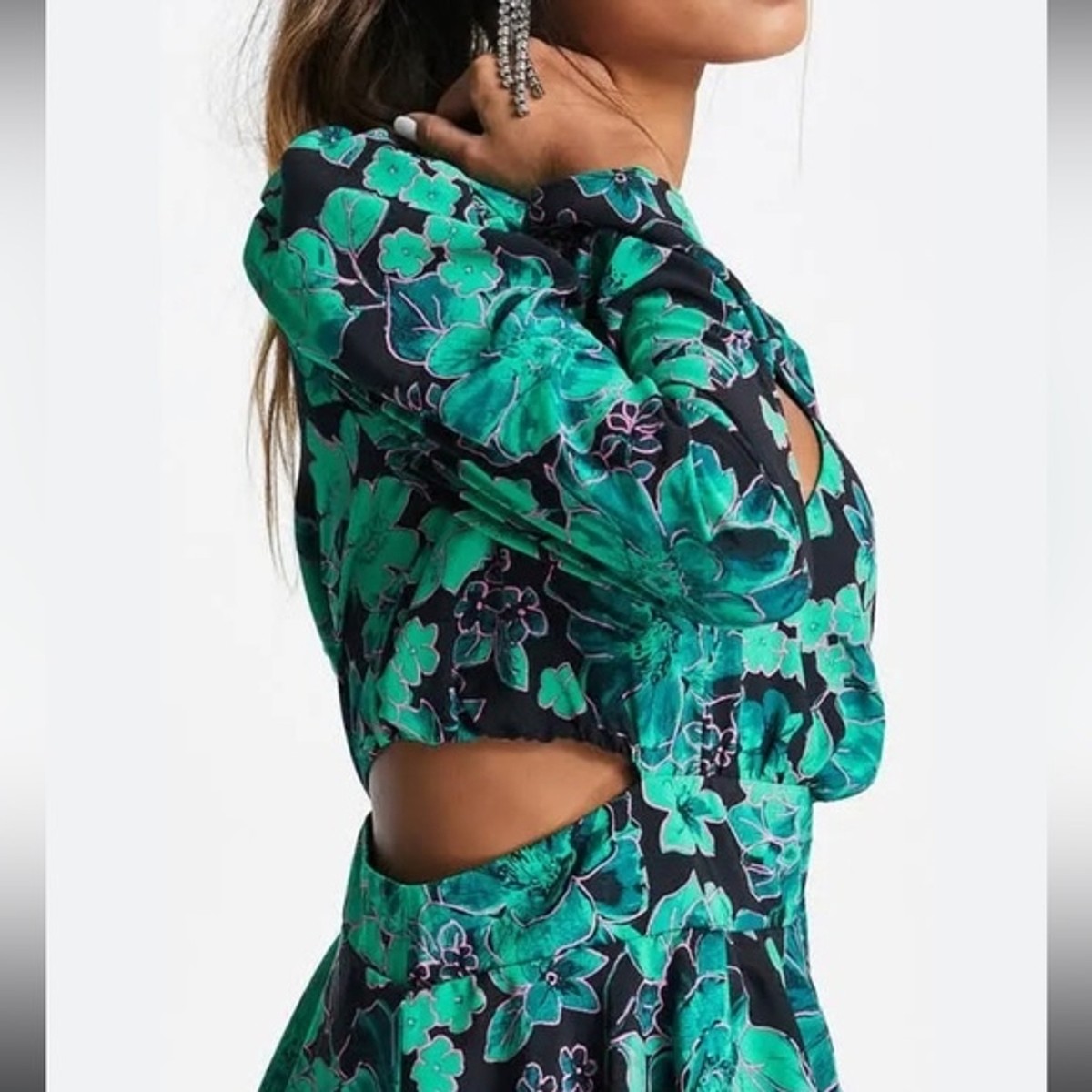 Topshop Floral Cutout Tiered Long Sleeve Midi Dress | eBay