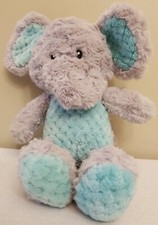 Spark Create Imagine Elephant Gray Aqua Plush Stuffed Animal Crinkle Rattle 14"
