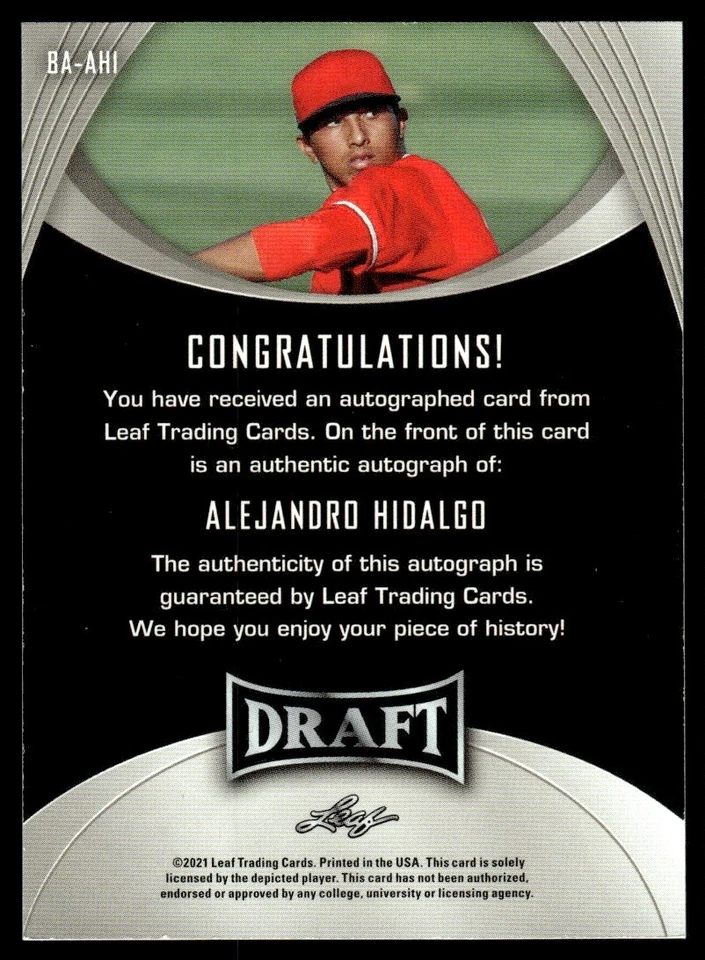 2021 LEAF DRAFT AUTO Alejandro Hidalgo Auto #BA-AH1 R42 - Image 2 of 2