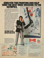 Vintage Print Ad Budweiser - Mike Eruzione USA Hockey Painting - May 1982