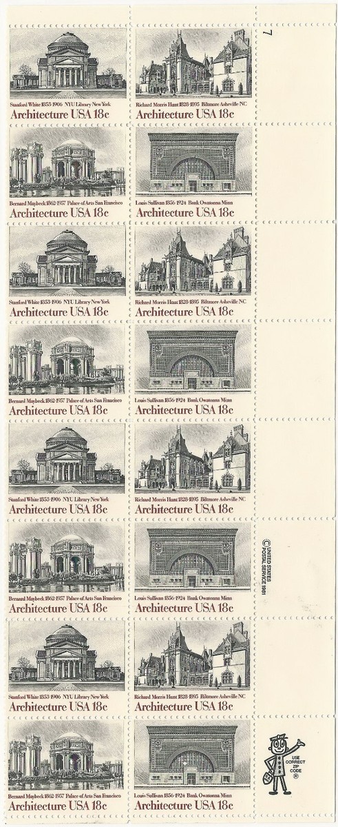 U.S. #1928-31 Sheet of 20 stamps 1981 18¢ American Architecture