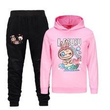 LABUBUGirls' Hoodie Set Pure Cotton Hoodie Pants Set Suitable for 5-13 Years Old