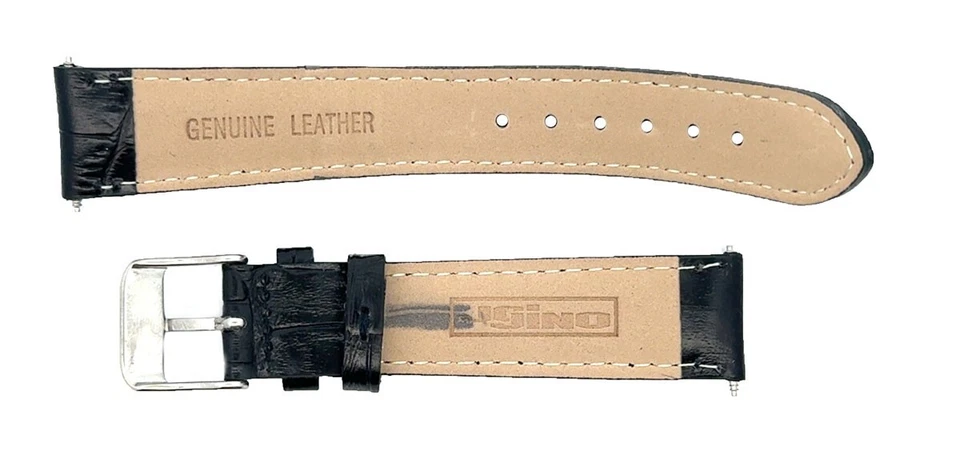 Correa de reloj JoJo, JoJino genuina de cuero de cocodrilo negro con hebilla plateada Foto 3 de 3