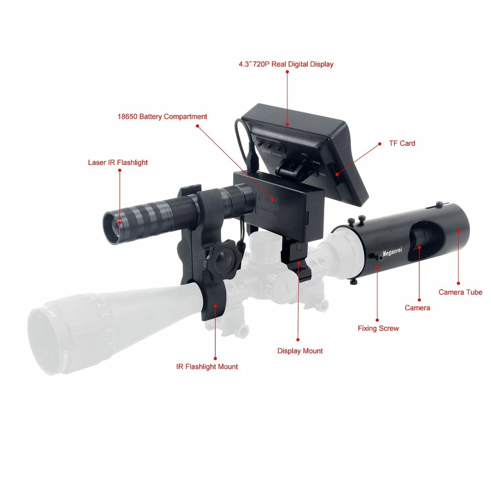 400M Infrared Night Vision Rifle Scope Hunting Sight 4.3 Inch Camera IR Torch - image 2 of 4