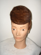 Vintage Unique Style Union Sharon Originals Natural Fur Brown Mink Pill Box Hat