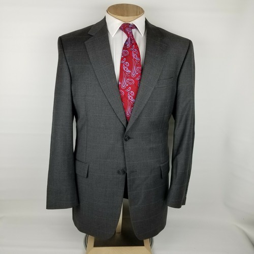 Jos A Bank Travelers Collection Mens Suit 42L Gray Windowpane 36x30 Wool - Picture 2 of 12