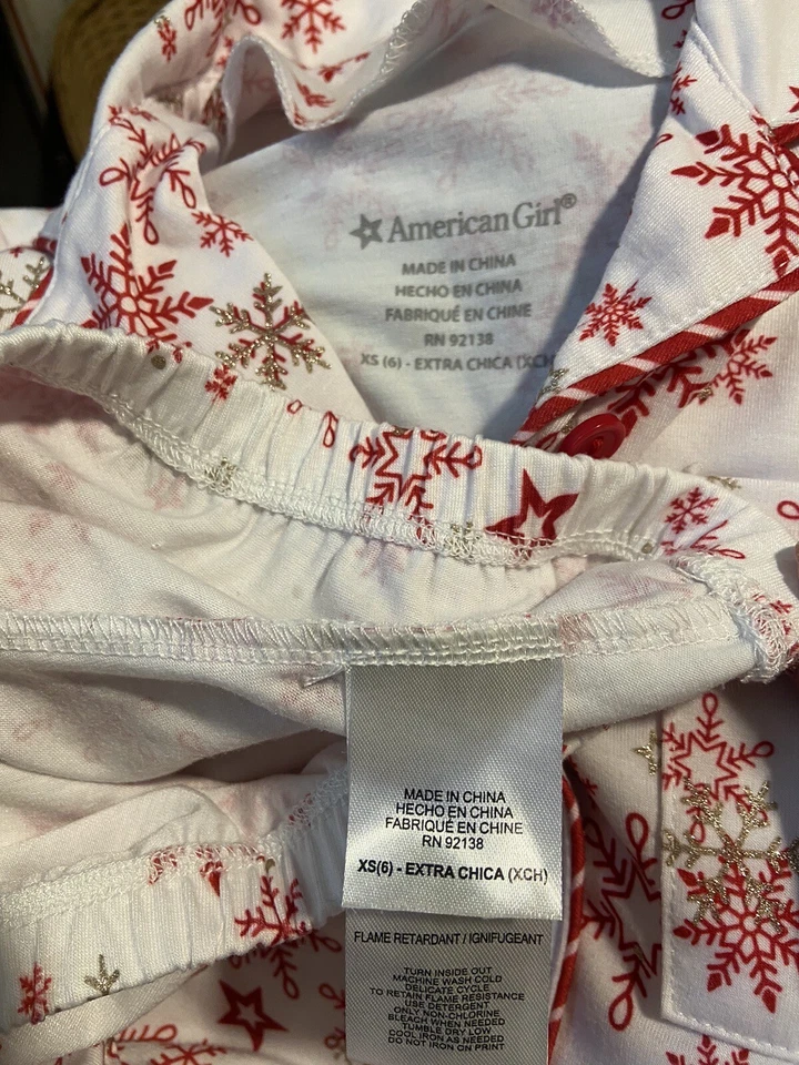 American Girl Pajama Set XS Size 6 Warm Wishes Snowflake Pants Shirt Red - Image 2 of 2