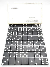 Vintage • Puremco Black Standard Marblelike Dominoes Set #616 + Box USA