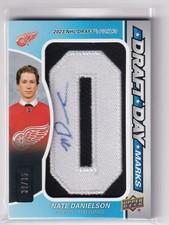 2024-25 SP Game Used Draft Day Marks Nate Danielson Auto Patch 30/35 Detroit Red