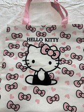 FREE SHIP Hello Kitty Tote/Book Bag PRINT ON BOTH SIDES Sanrio Pink Handles. NEW