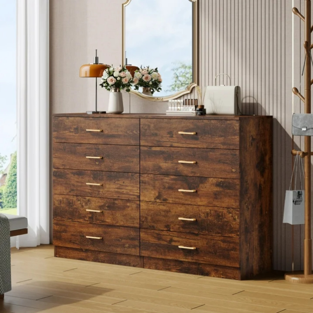 Chest of 5 Drawers Dresser for Bedroom Nightstand Storage Organizer Wood Cabinet