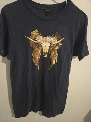 Naughty Monkey Graphic Print Skull Blue T-Shirt Crew Neck Size S Vintage