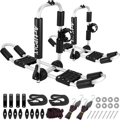 Kayak Roof Rack for 2 Kayaks, 4-In-1 Multifunction Bilateral Kayak & Canoe Car R