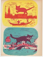 Mino Maccari -  Gatti a Venezia- Linoleum, 1950