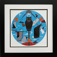 Charley Harper "Hawk Mountain Sanctuary, PA"  Custom Framed Art Print, Birds