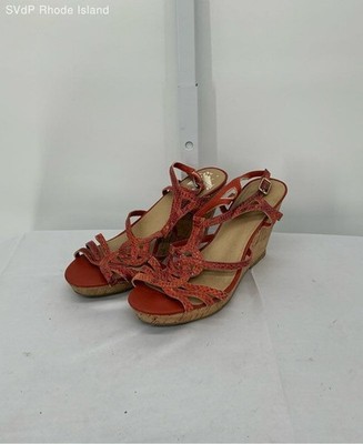 Kelly & Katie Orange Coral Cork Wedge Sandal Women 9