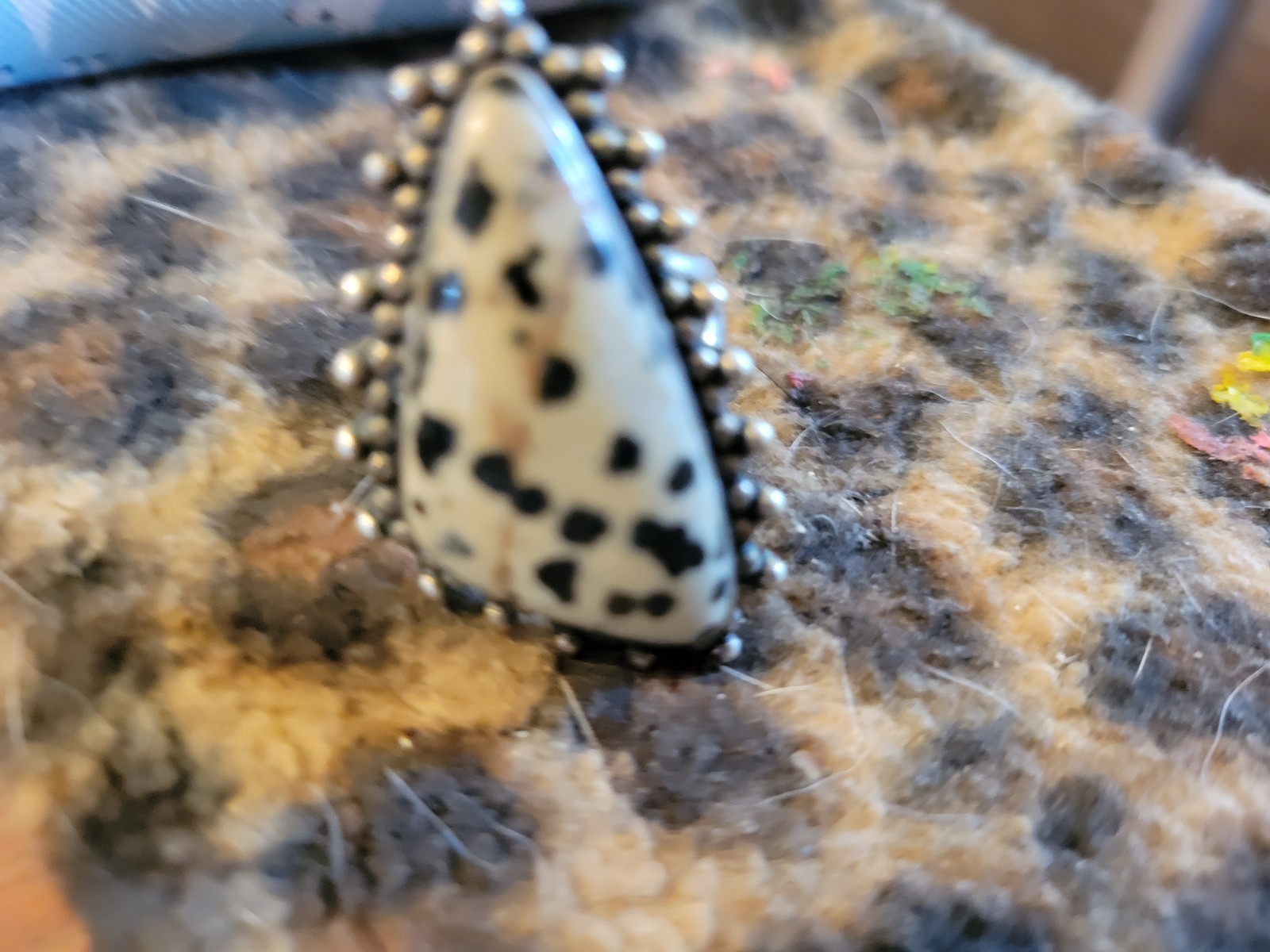 Dalmatian Jasper Statement Ring Triangular Bezel … - image 10