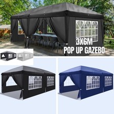 UK 3x6M Pop up Gazebo Heavy Duty Large Canopy Tent w/ 6 Sidewalls & Carrying Bag