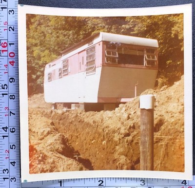 Old Mobile Home Pink and White Cement Blocks Vintage Color Photo Snapshot #4