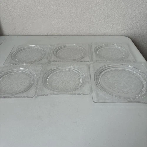 jeanette iris and herringbone glass 6 Small Plates And 1 Medium Plate