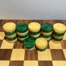 VTG Crisloid Bakelite Backgammon Checkers 1.75 X 13mm Green/Butterscotch 29pc 